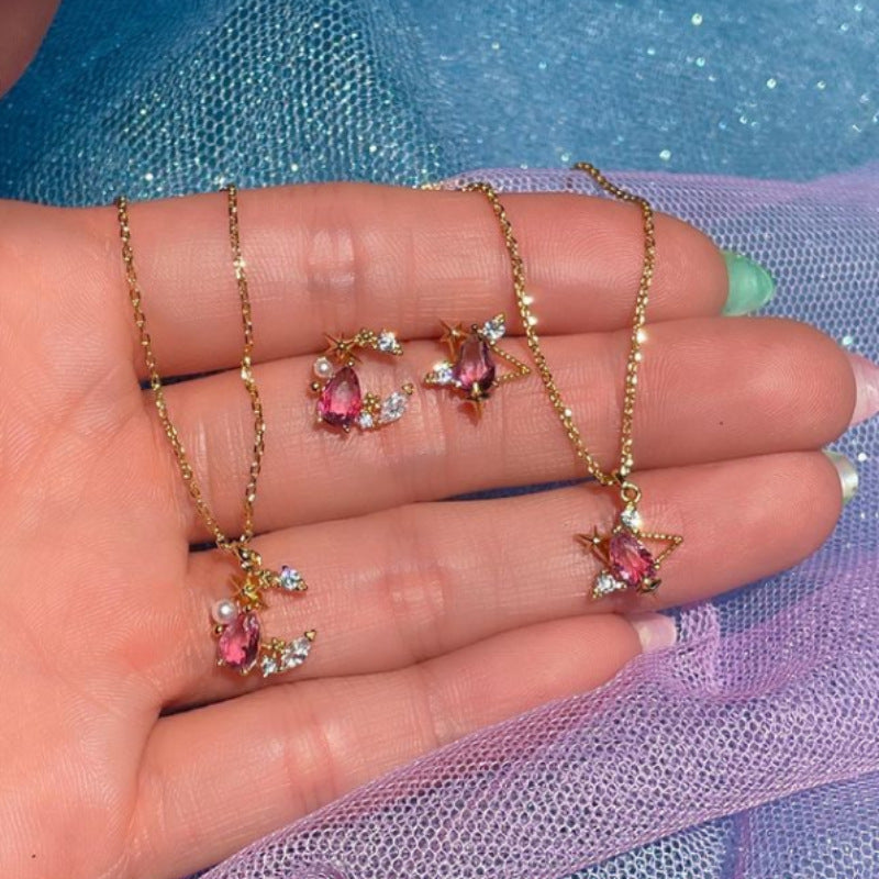 Wholesale Star and Moon Element 18K Gold Preserved Color Necklaces